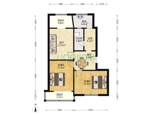 防疫路4号院 2室2厅1卫 80平方