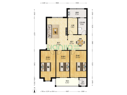 气象局家属院 3室2厅2卫 126平方