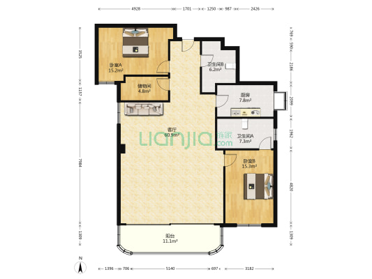 华润大厦 2室1厅2卫 166平方
