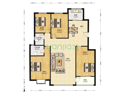 玉德苑北区 4室1厅2卫 168平方