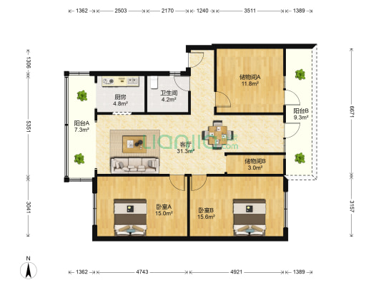 中新横街3号 2室1厅1卫 111平方