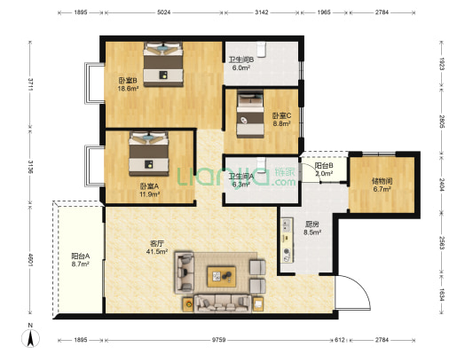 南厂路165号 3室1厅2卫 142平方