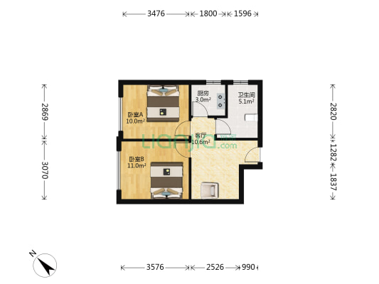 联创中心未来寓 2室1厅1卫 58平方