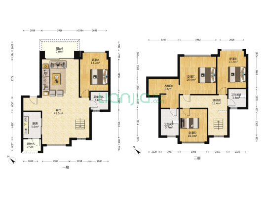 蔚蓝卡地亚云墅 4室1厅3卫 185平方