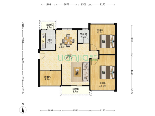 陶然郡 3室2厅1卫 91平方