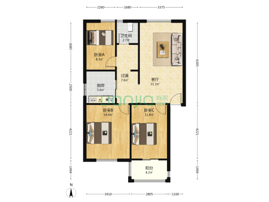 徽乡居 3室1厅1卫 94平方