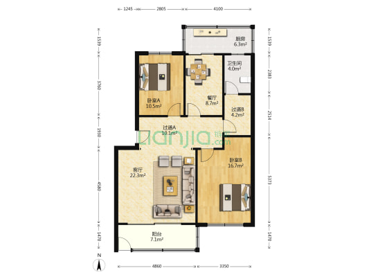 颐和大院 2室2厅1卫 110平方