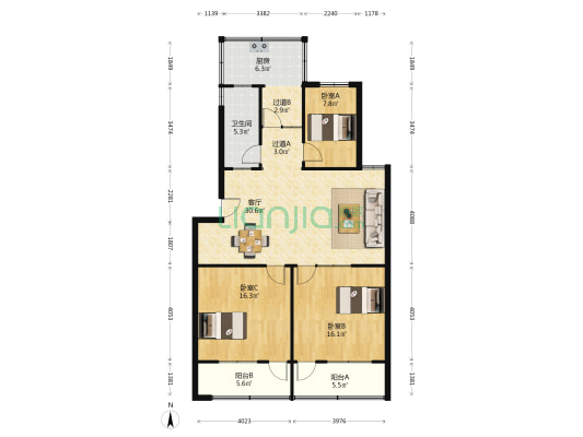 金烟小区 3室1厅1卫 108平方