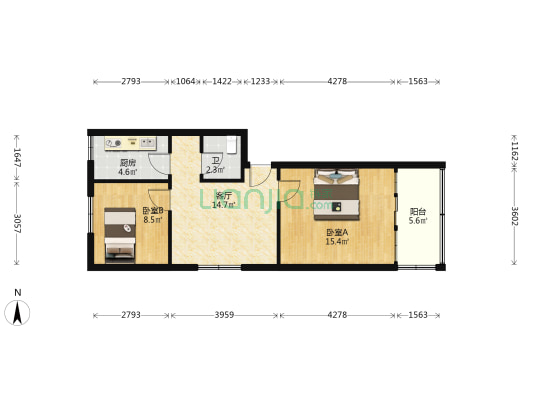 人民路机床厂宿舍 2室1厅1卫 65平方