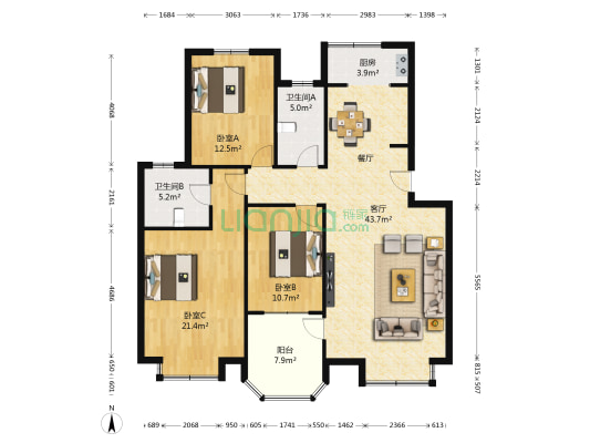 北岸尚城 3室1厅2卫 132平方