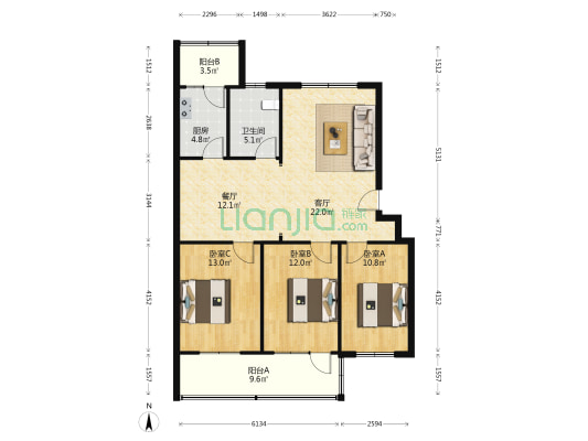 党校家属院 3室2厅1卫 104平方