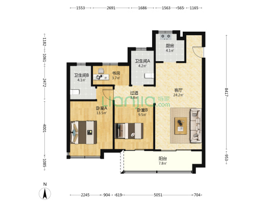 悦山府二期 3室1厅2卫 103平方