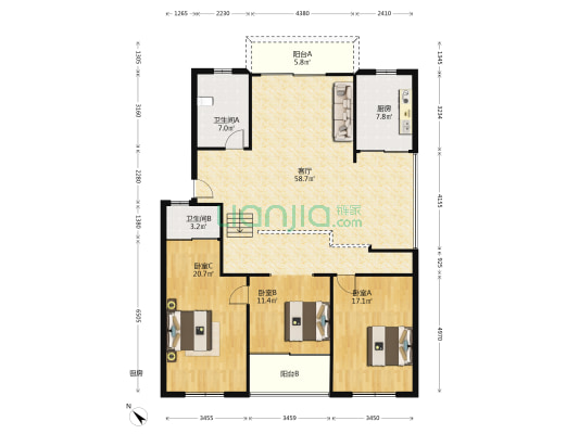 莲花苑小区 3室1厅2卫 158平方