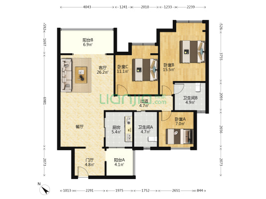 衡达铂悦城 3室1厅2卫 110平方