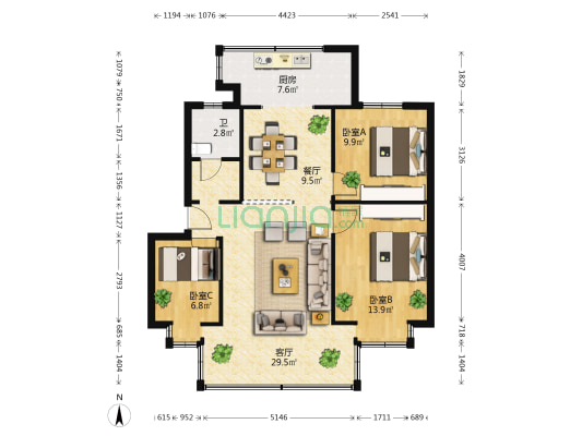 云南省设计院职工宿舍 3室2厅1卫 74平方