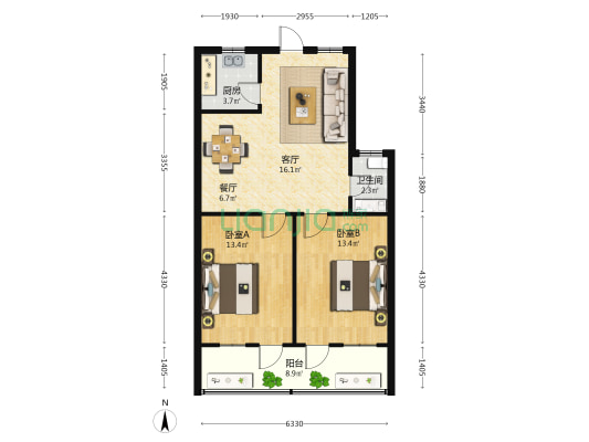 供销贸易公司宿舍 2室2厅1卫 74平方