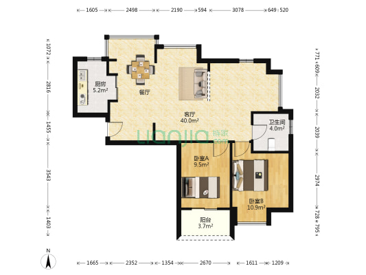 福晟钱隆城 2室1厅1卫 88平方