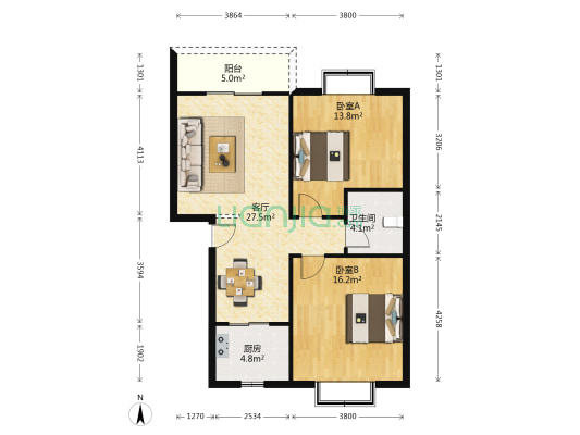 幸福家园 2室1厅1卫 83平方