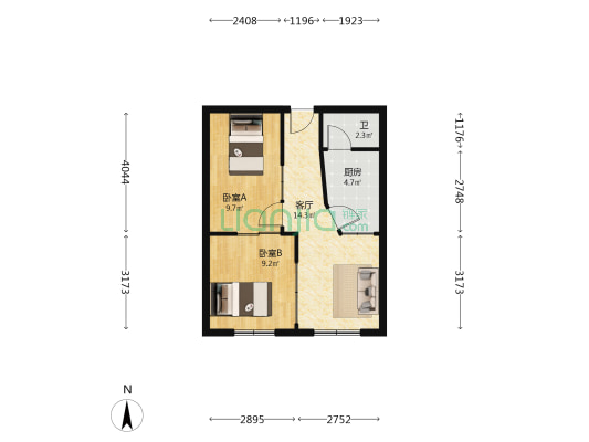 中山大厦 2室1厅1卫 64平方