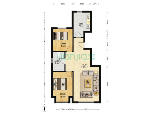 睿泽府 2室1厅1卫 88平方