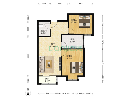 世茂璟苑 2室1厅1卫 81平方