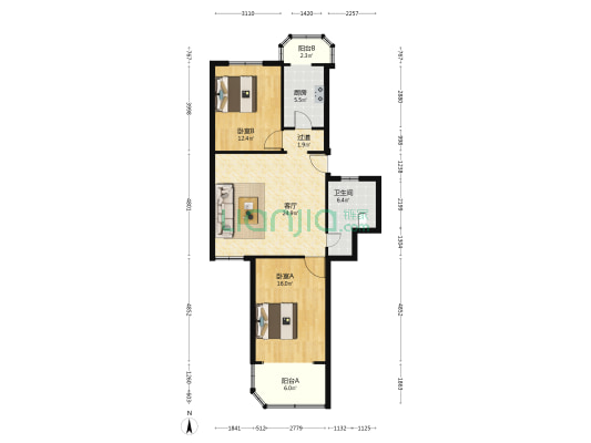 眉州坊 2室1厅1卫 93平方
