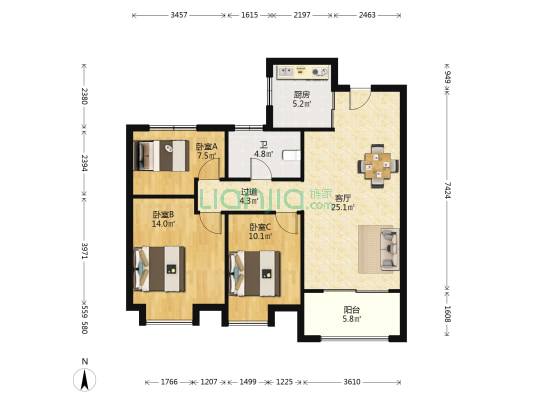 海洲御园 3室1厅1卫 98平方