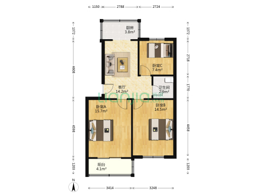 省直党校宿舍 3室1厅1卫 77平方