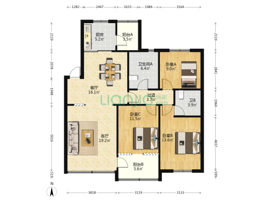 云南烟草集团兴云股份有限公司职工住宅 3室2厅2卫 102平方