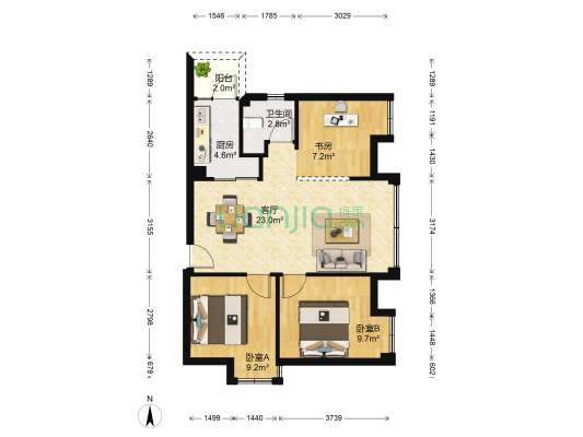 荣盛花语城 3室1厅1卫 74平方