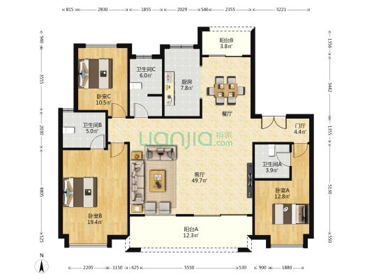 沣水云间 3室1厅3卫 160平方