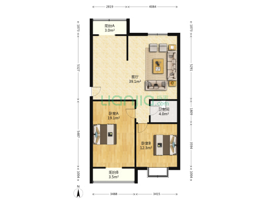 奥林星城北区 2室1厅1卫 97平方