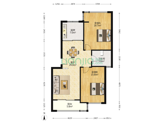 明意公寓 2室1厅1卫 89平方