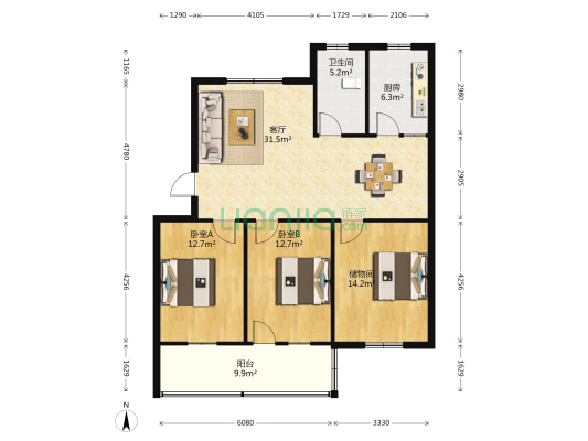 许昌市医疗器械修配所家属院 2室1厅1卫 105平方