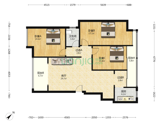 川化怡湖春天 3室1厅1卫 99平方