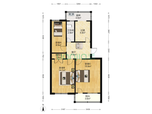 桃园北路157号 3室1厅1卫 75平方