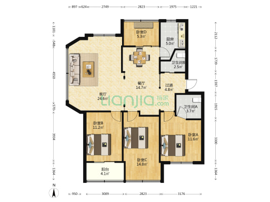 花园新村 4室2厅2卫 127平方
