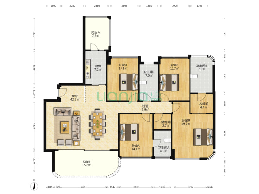 锦城峰荟荟瑞阁 4室1厅3卫 194平方