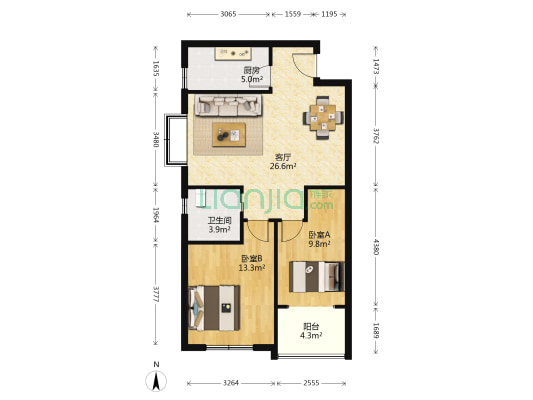 新河嘉苑 2室1厅1卫 87平方