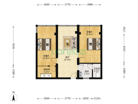 天后社区 2室1厅1卫 74平方