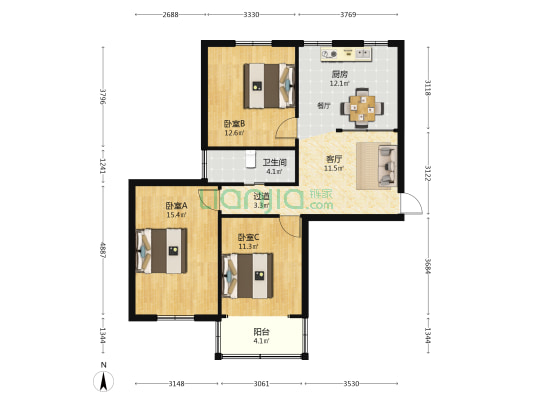 小行路18号 3室1厅1卫 98平方