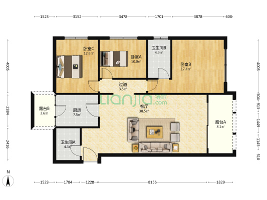 昆明湖绮园 3室1厅2卫 138平方