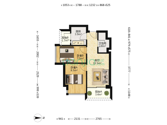 京基御景峯 2室1厅1卫 57平方
