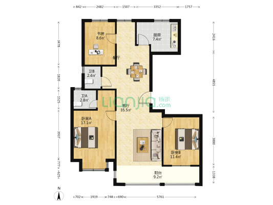 港宁府 3室1厅2卫 117平方