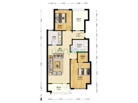 牛驼温泉孔雀城泓泉苑 2室1厅1卫 94平方