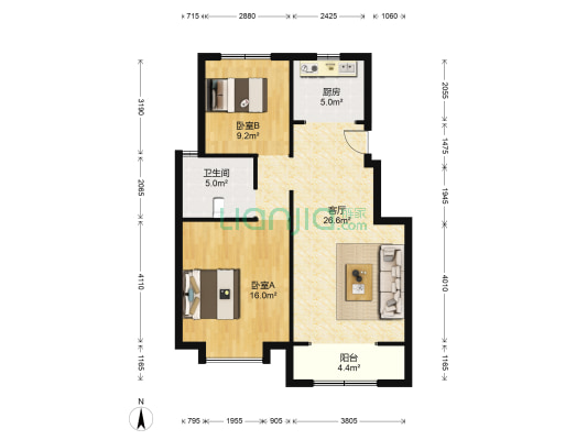星河传奇西区 2室1厅1卫 85平方