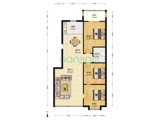 五三延伸段42号 3室2厅1卫 122平方