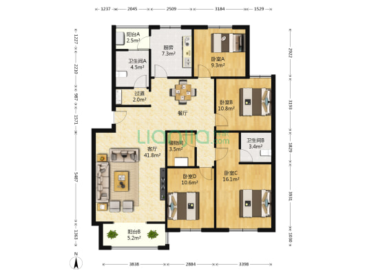 华友远大瑞园 4室1厅2卫 141平方