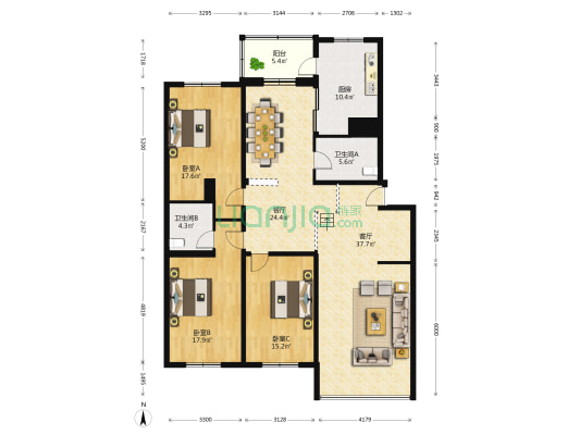 银苑新村 3室2厅2卫 143平方