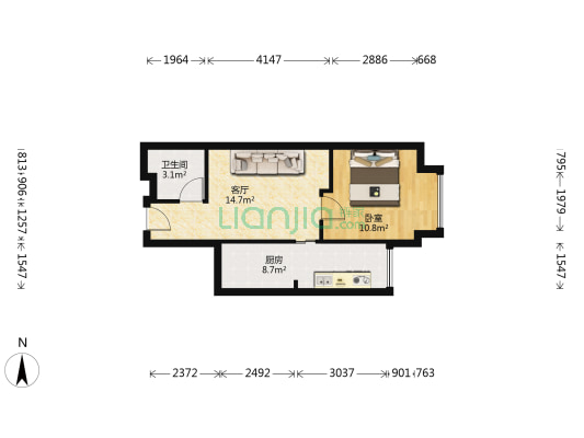 锦绣汉江四区 1室1厅1卫 48平方